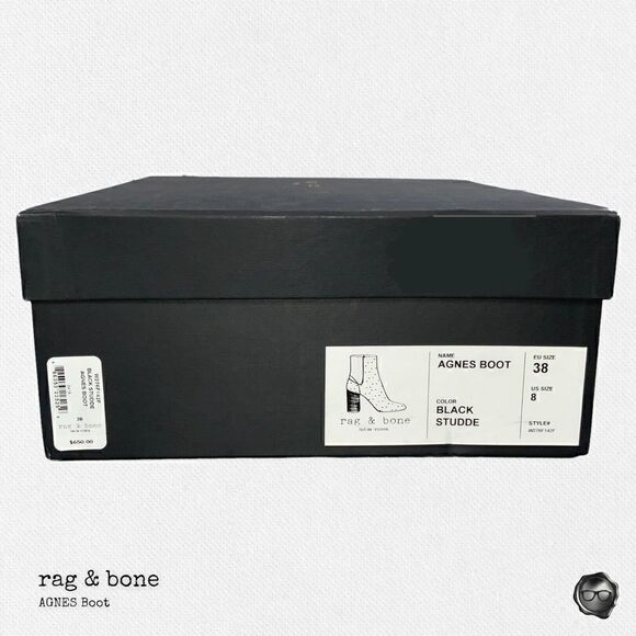 RAG & BONE AGNES STUDDED BLACK LEATHER BOOTS WOMEN’S HIGH HEEL CHELSEA BOOTIES - Picture 13 of 15